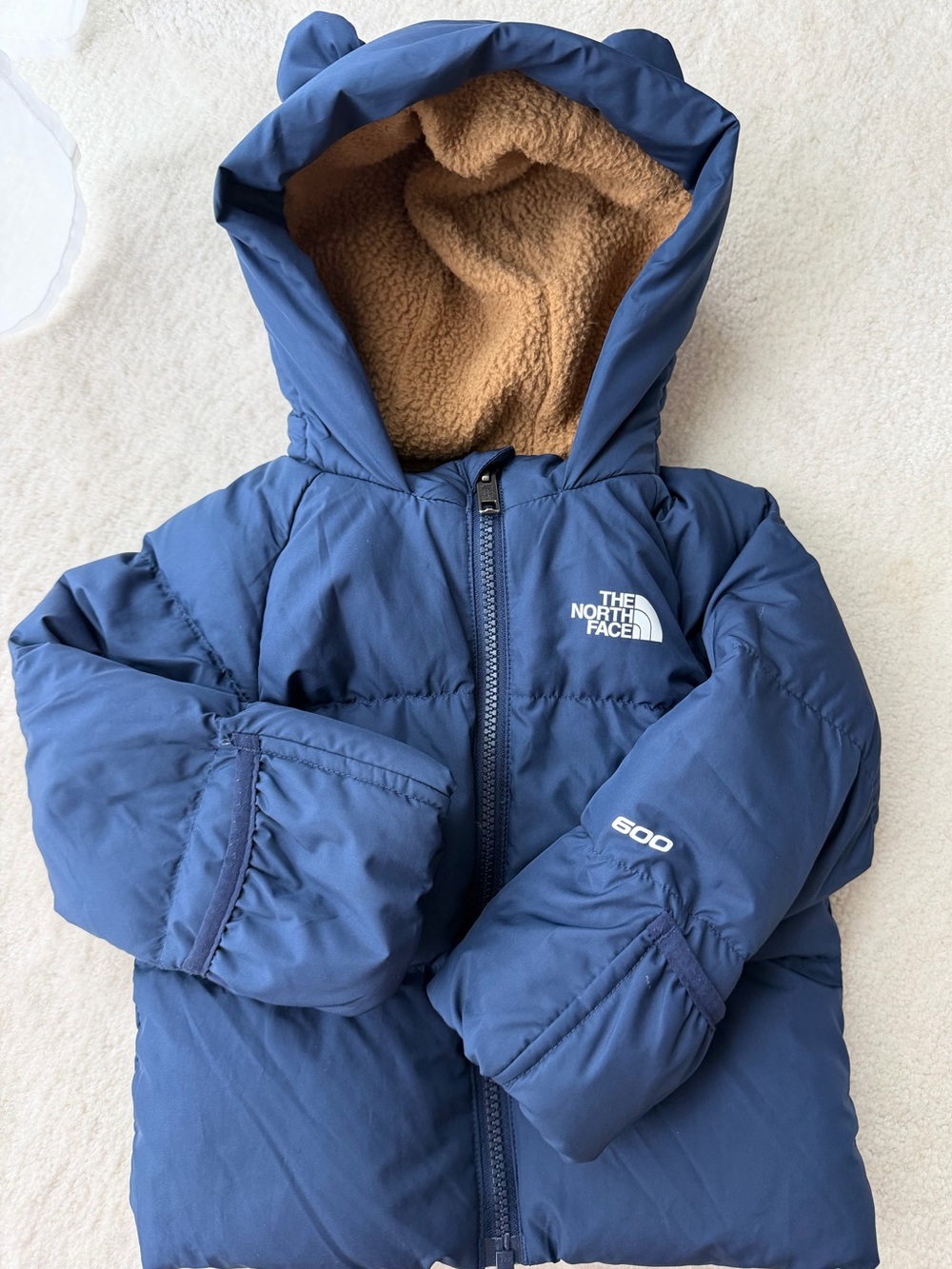 The North Face Kids Navy Puffer Jacket with Ears Sherpa Hood